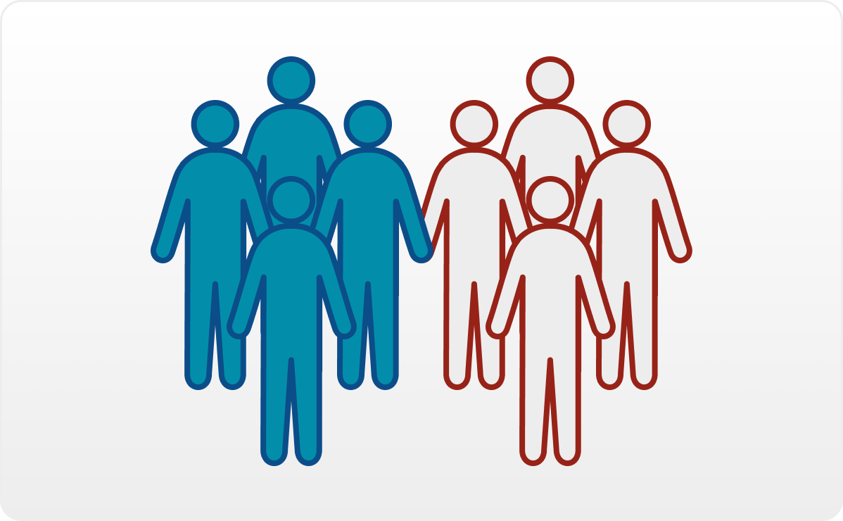 Graphic highlighting half of a group of eight people